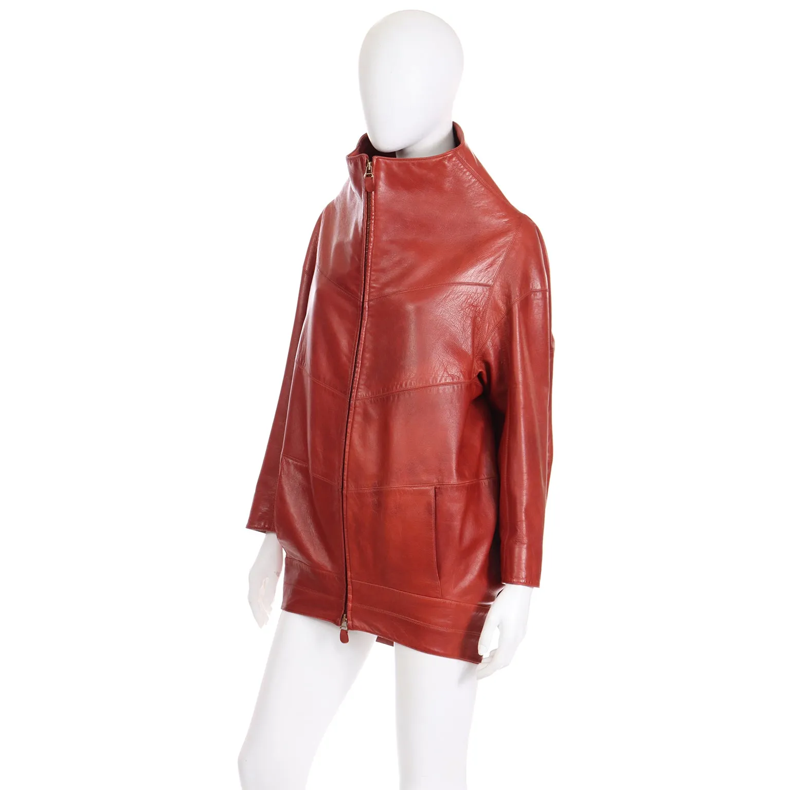 1996 Claude Montana Runway Vintage Leather Funnel Neck Jacket