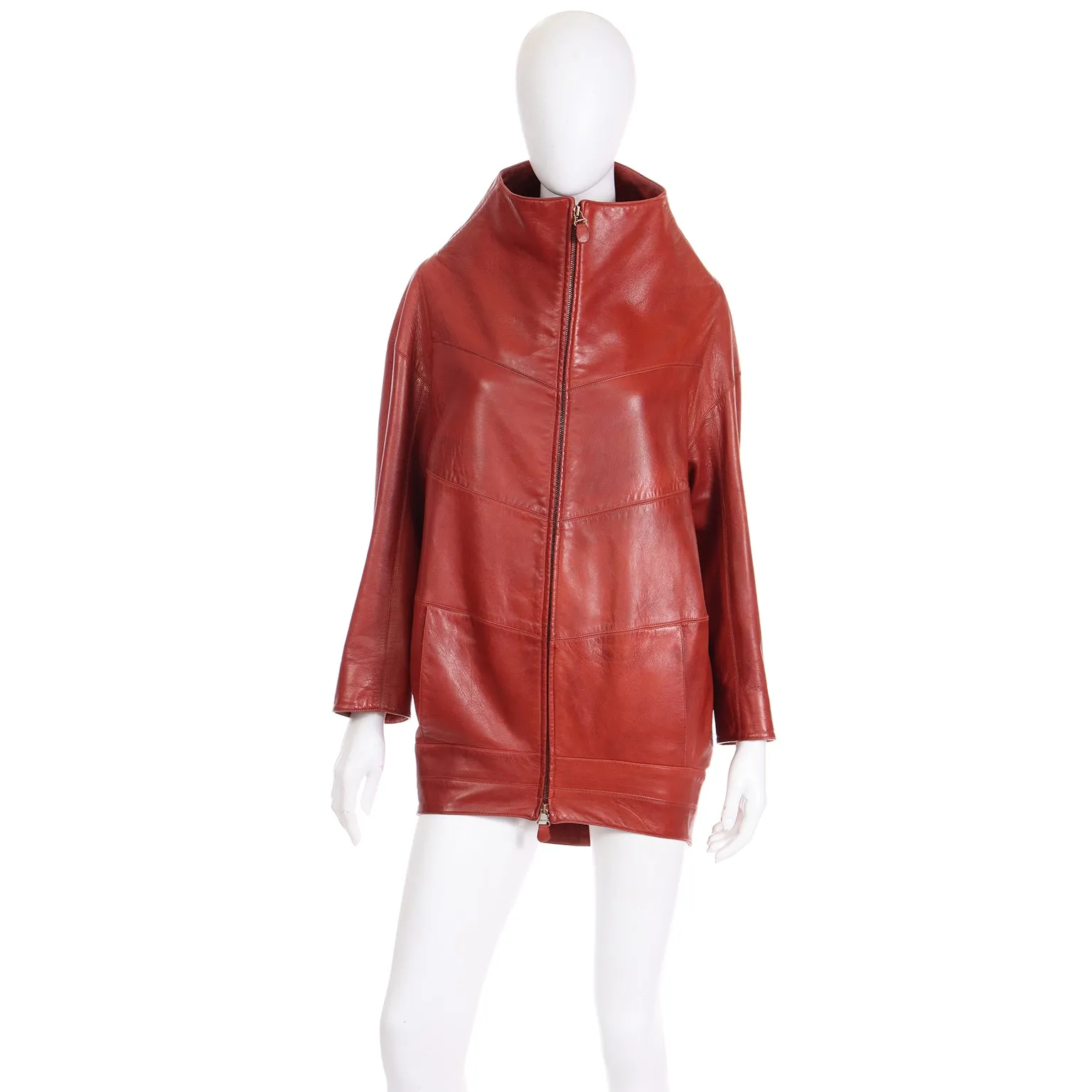 1996 Claude Montana Runway Vintage Leather Funnel Neck Jacket