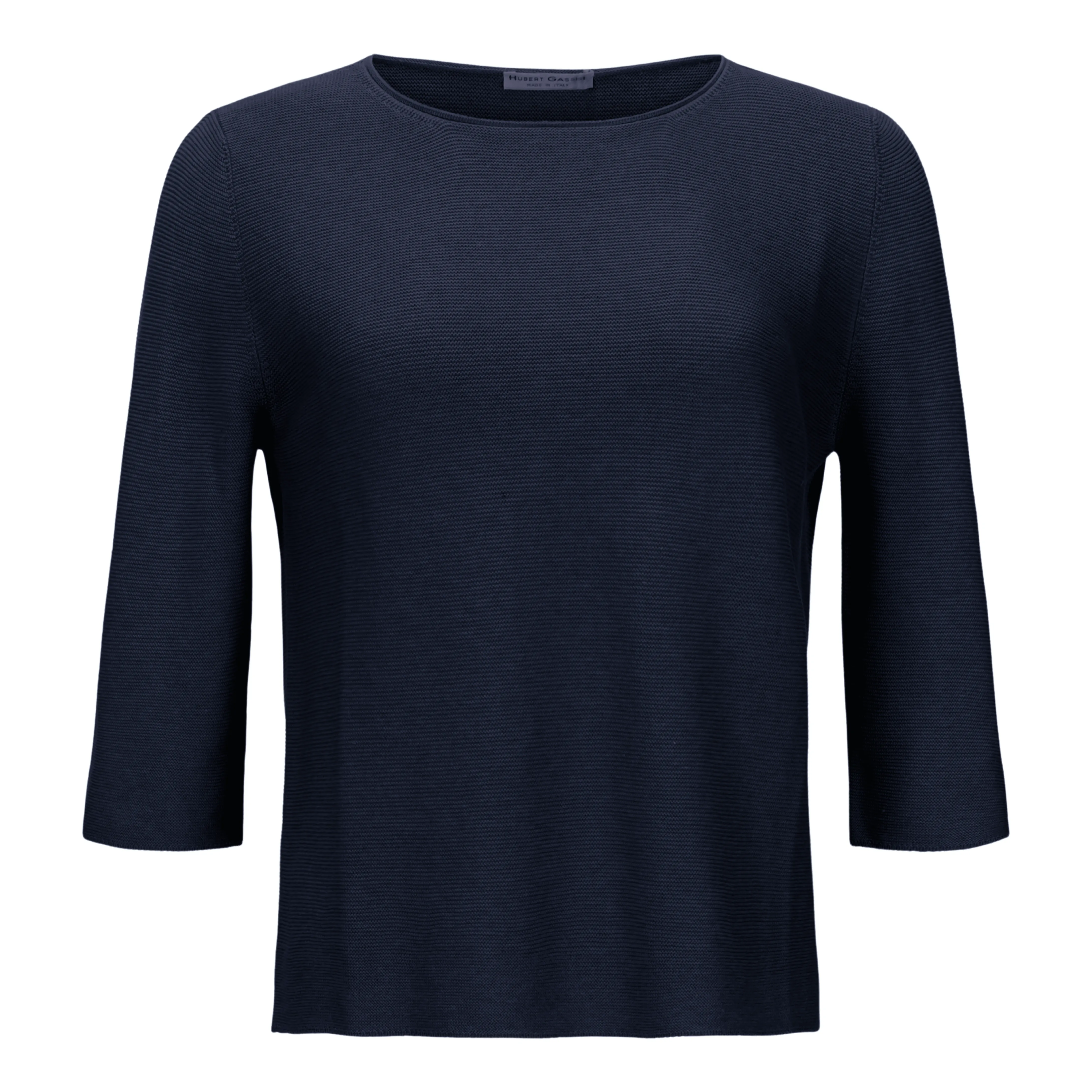 3/4 Sleeve Fitted Cotton Sweater - Navy