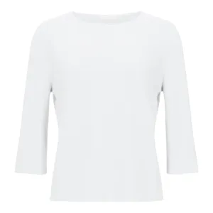 3/4 Sleeve Fitted Cotton Sweater - White