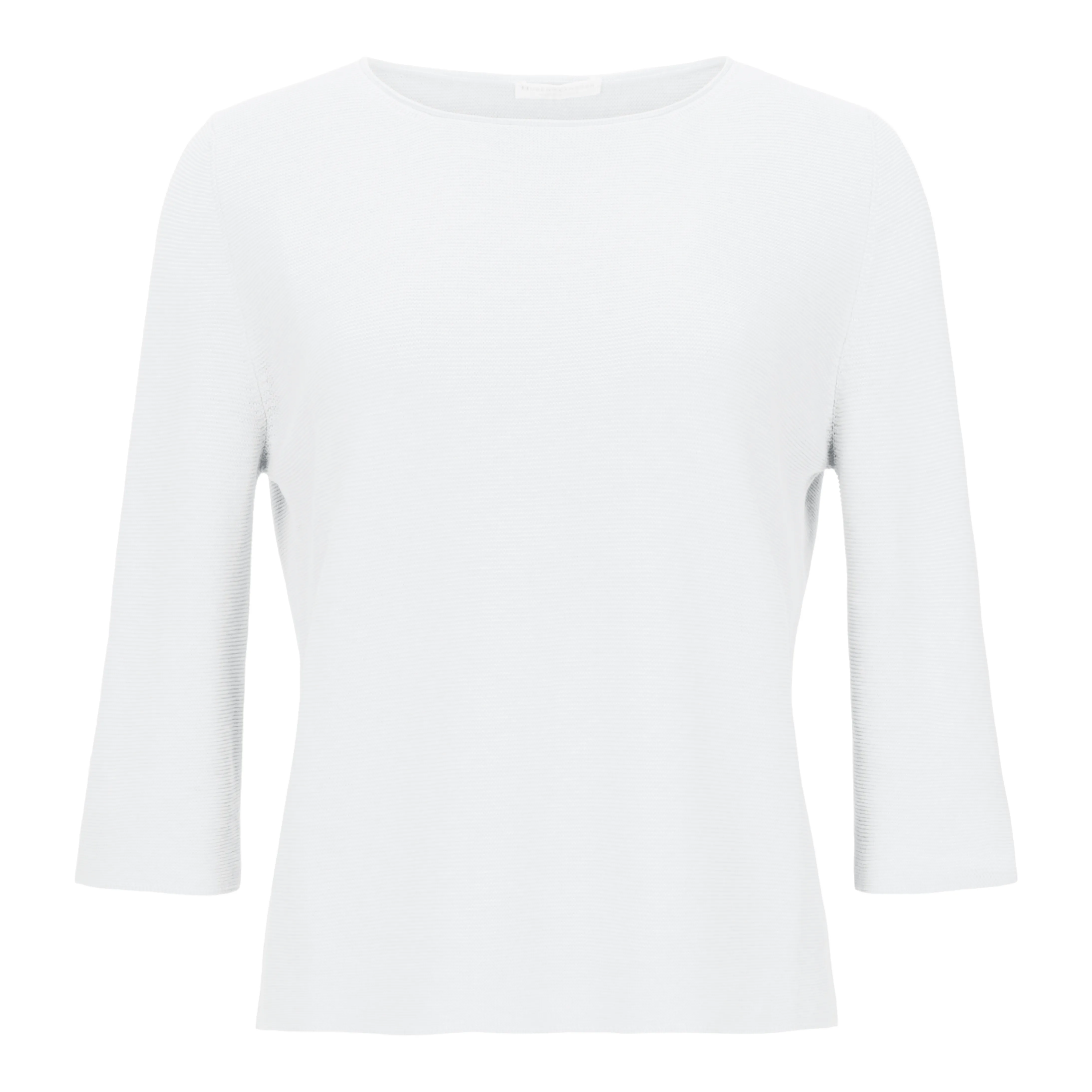 3/4 Sleeve Fitted Cotton Sweater - White