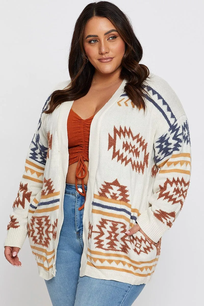 Aztec Print Longline Cardigan