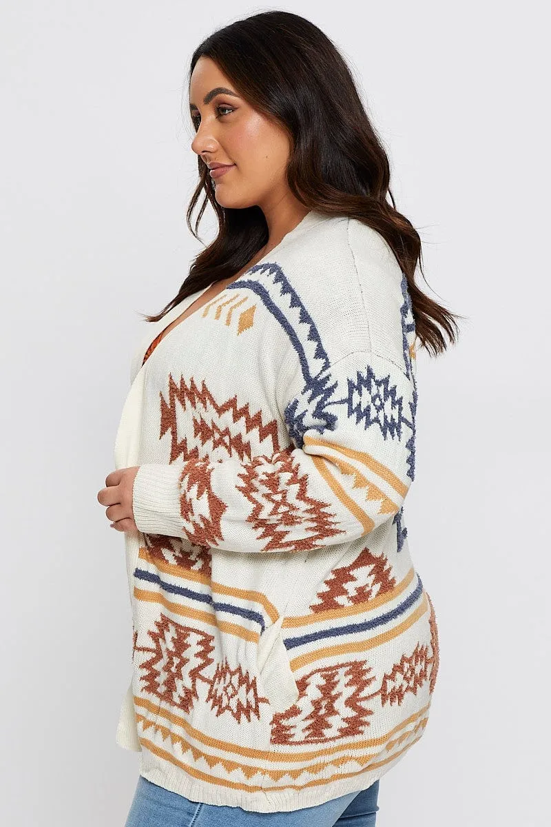 Aztec Print Longline Cardigan