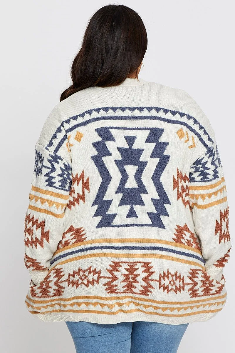 Aztec Print Longline Cardigan