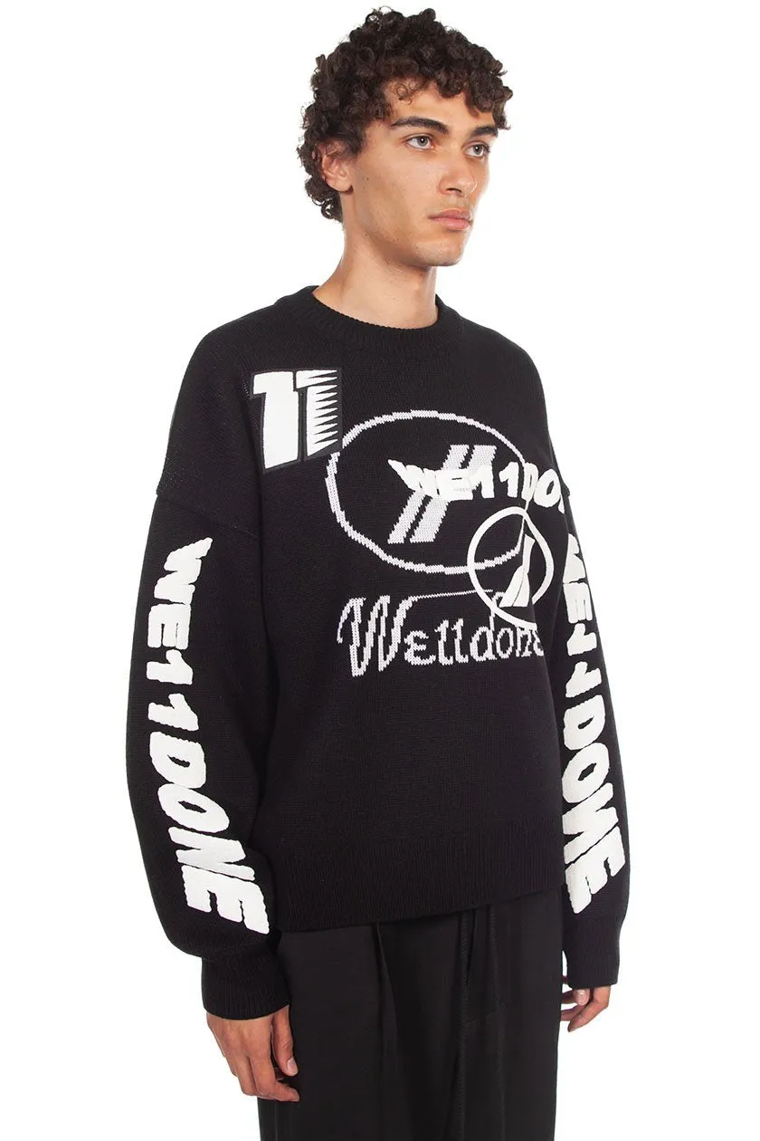 Black Multi Logo Jacquard Sweater