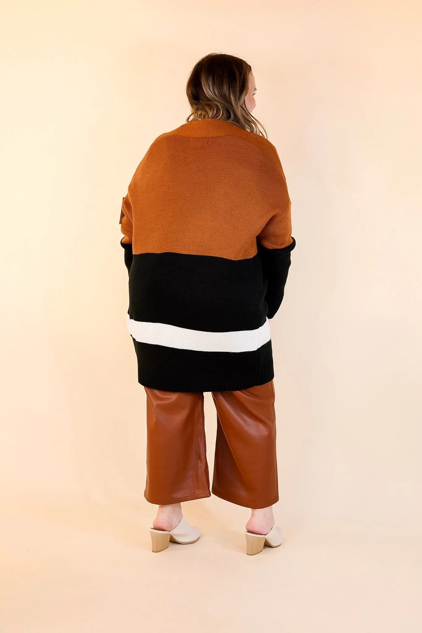 Bonfire Date Color Block Cardigan in Rust Brown