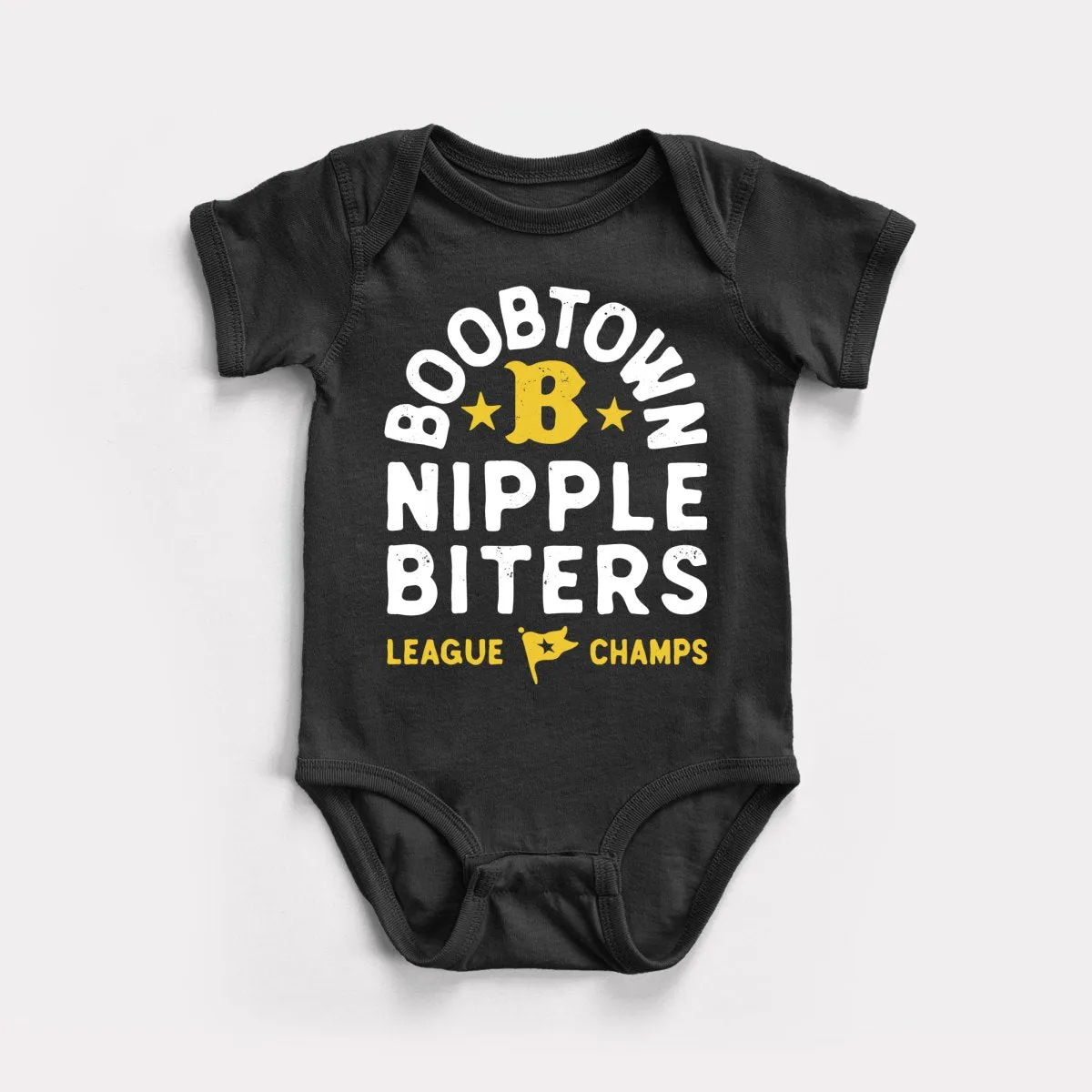 Boobtown Nipple Biters Baby Bodysuit