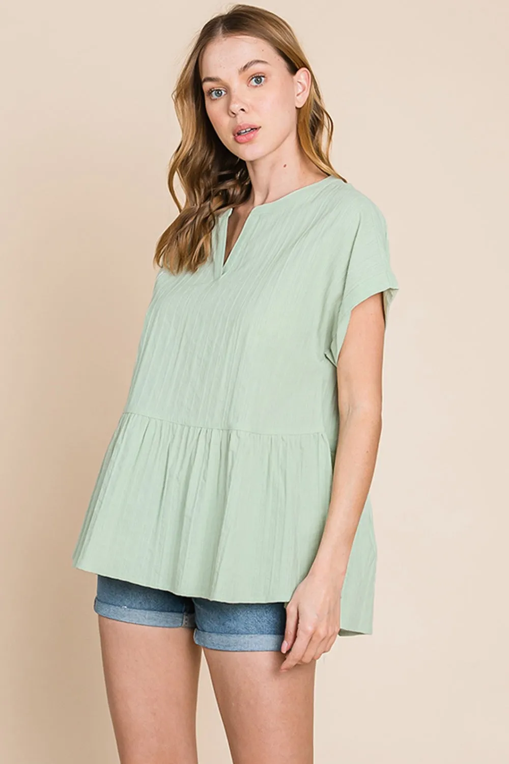 by Nu Lab Ruched Notched Short Sleeve Blouse