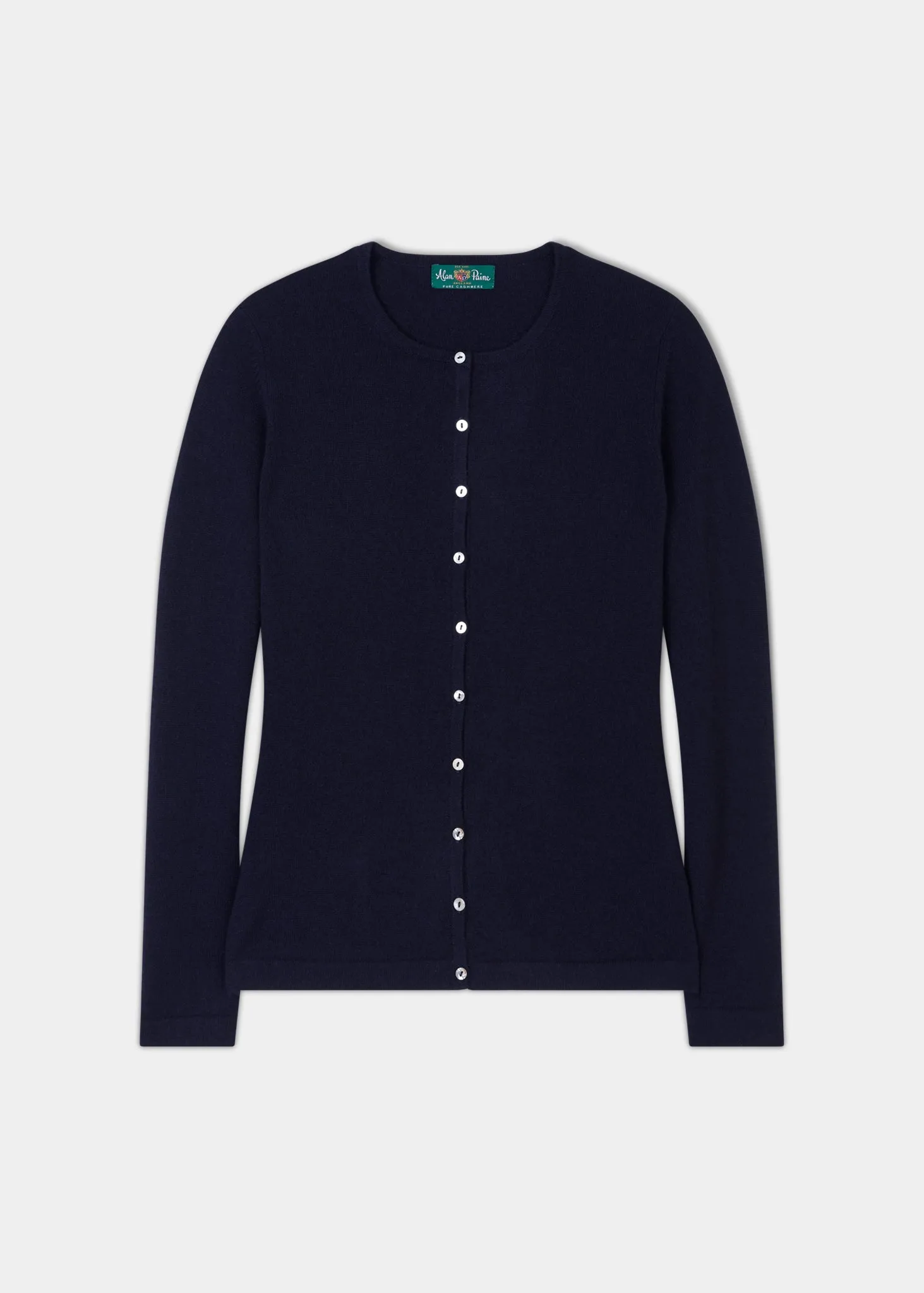 Clare Ladies Cashmere Crew Neck Cardigan In Dark Navy