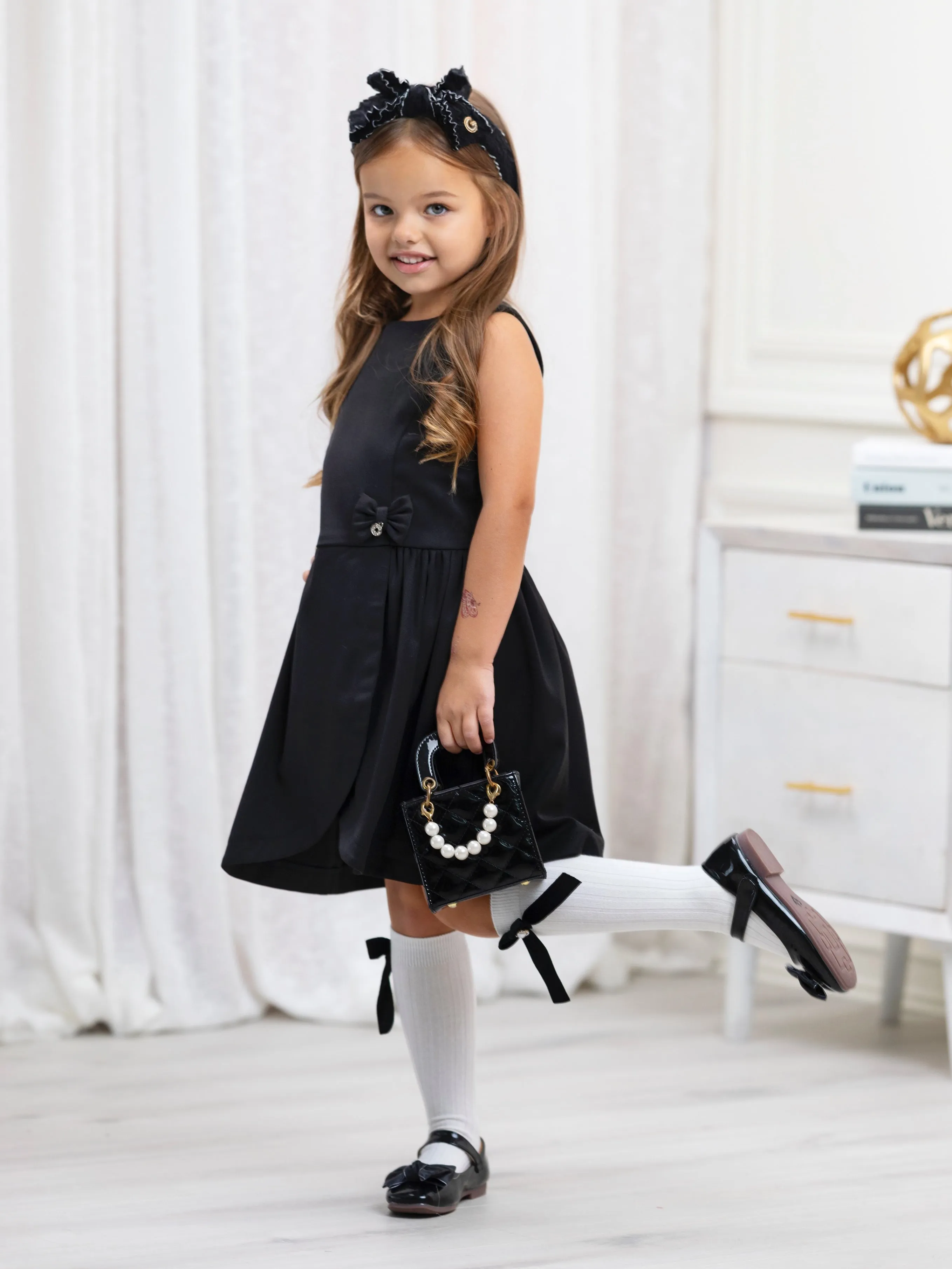 Classic Black Bow Accent A-Line Dress by Kids Couture