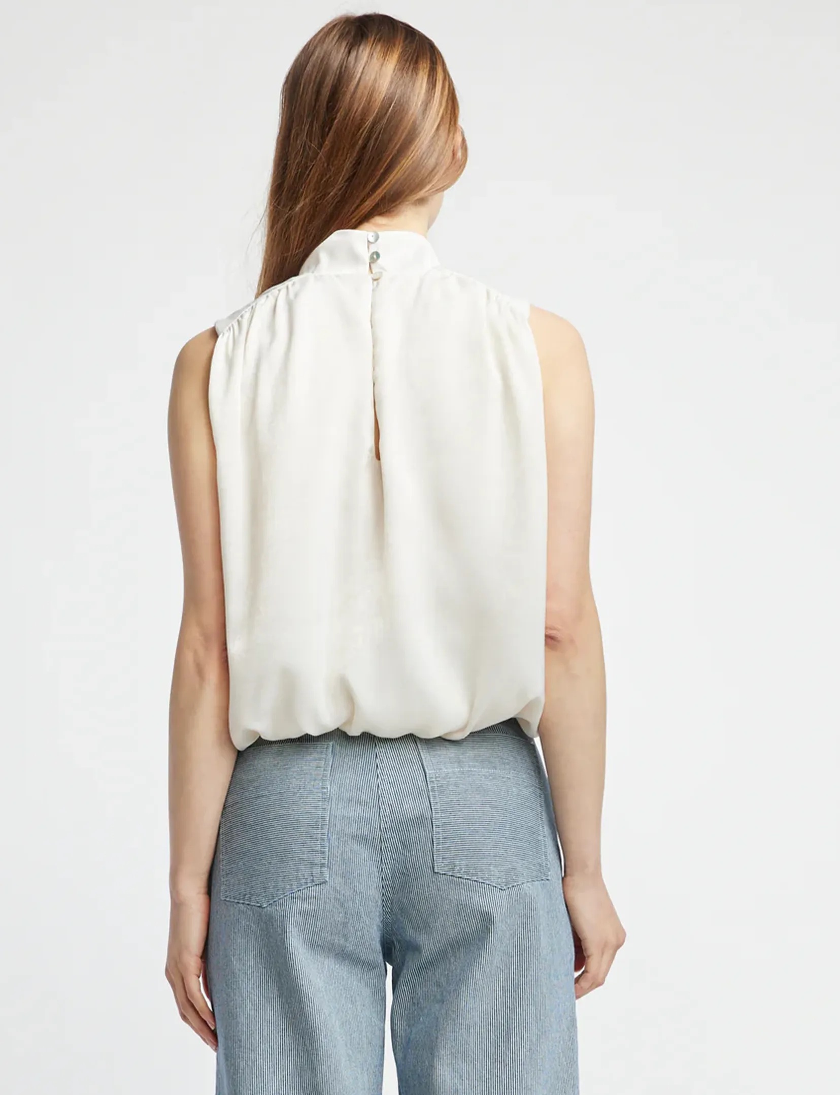 Cora Sleeveless Blouse, Cream Satin