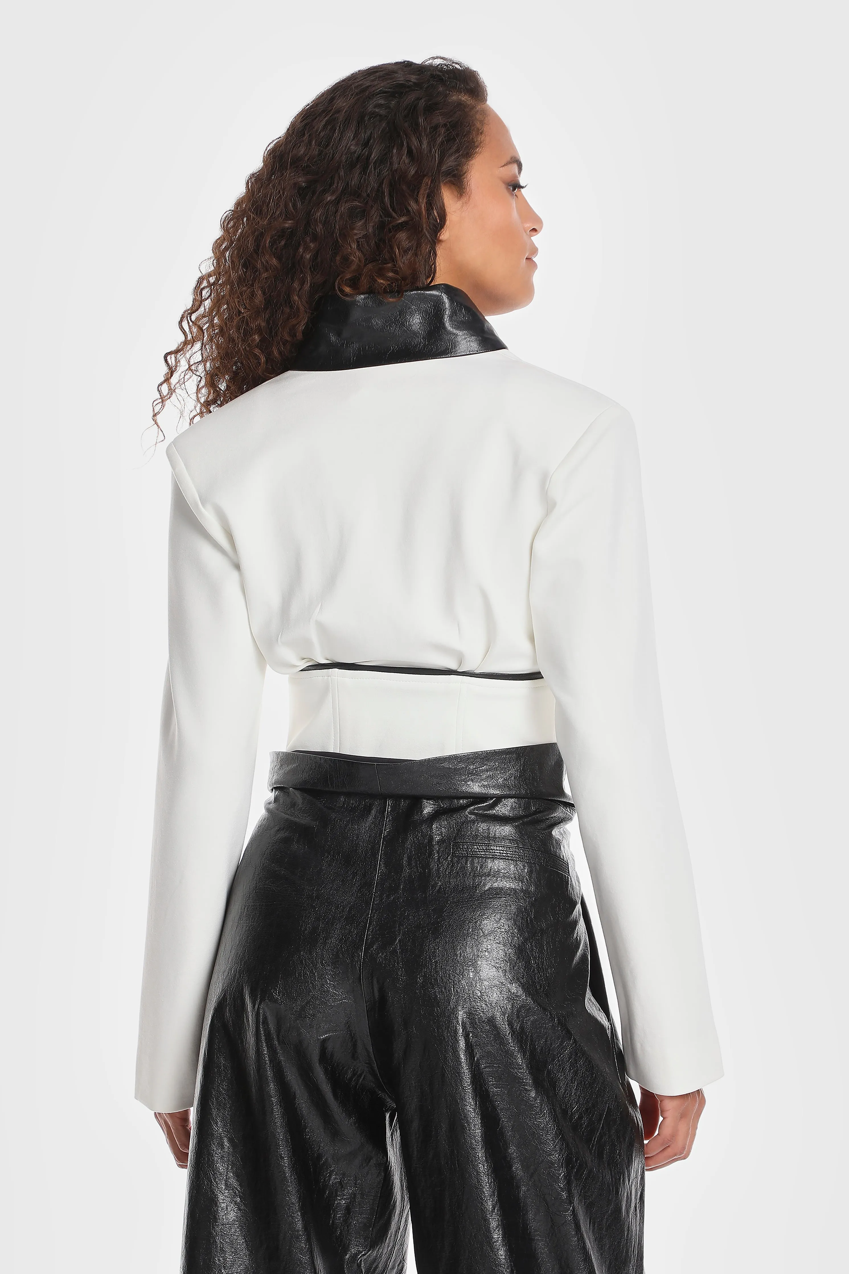 CORSET BLAZER W/ VEGAN LEATHER TRIM