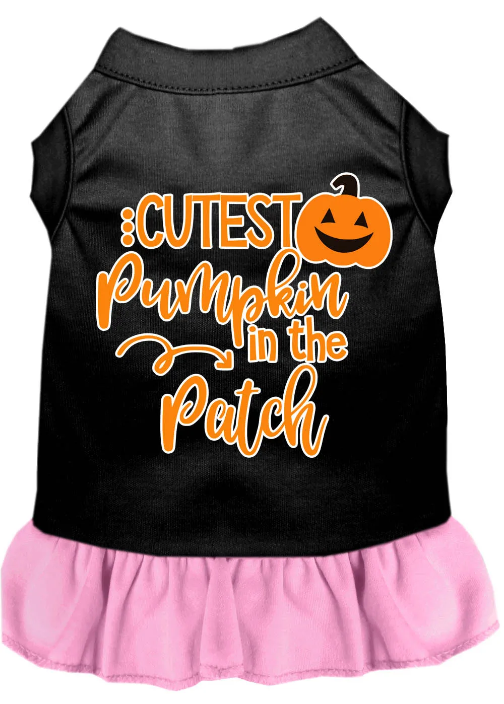 Cutest Pumpkin In The Patch Screen Print Dog Dress Black With Light Pink Lg