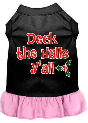 Deck The Halls Y'all Screen Print Dog Dress Black With Light Pink Xxxl