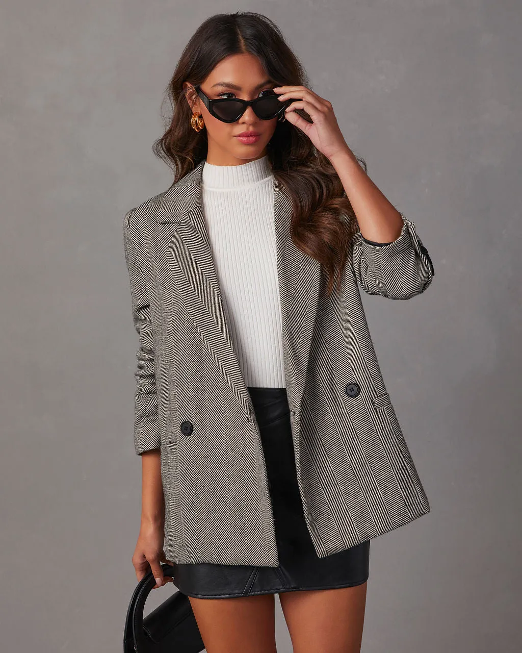 Downtown Oversized Herringbone Blazer