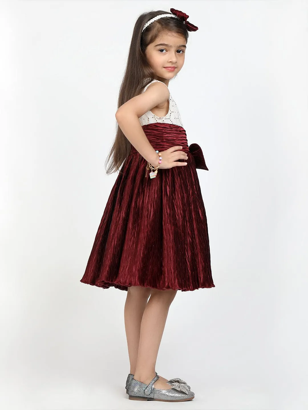 Dress with sequance torso & hair band -Maroon