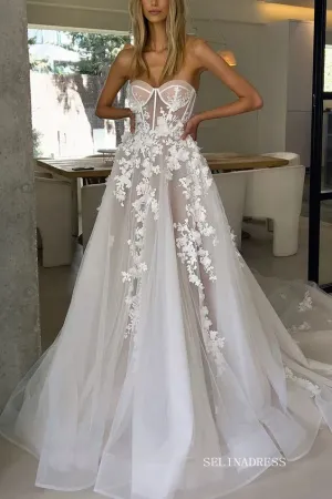 Elegant Sweetheart 3D Floral Lace Wedding Dresses Beach Wedding Gowns EWR809