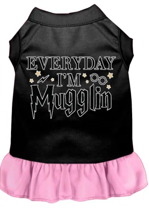 Everyday I'm Mugglin Screen Print Dog Dress Black With Light Pink Med (12)