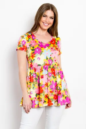 Full Size Floral Wrinkle Free Ruffled Blouse