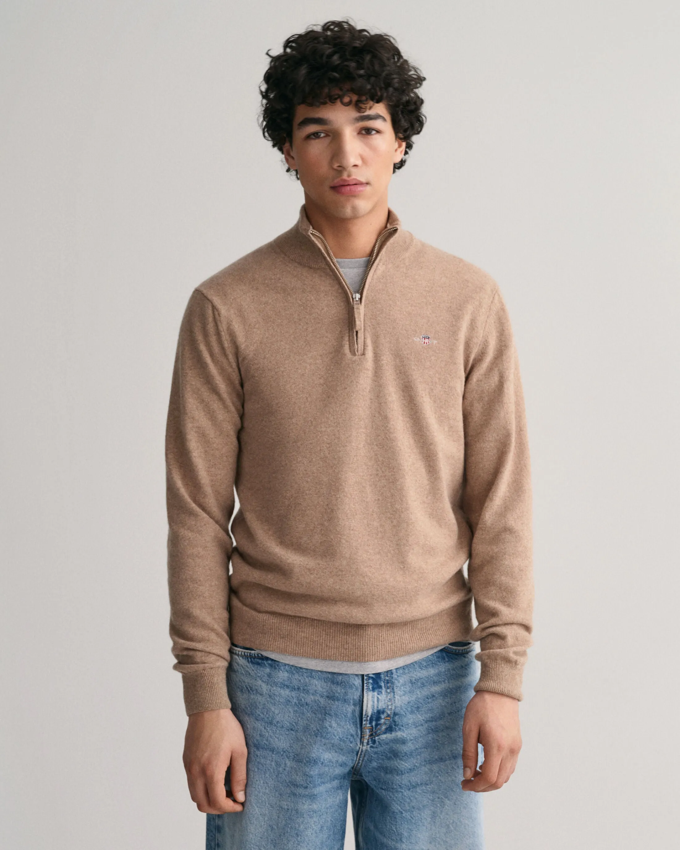 GANT- Superfine Lambswool Half Zip, Sand Melange