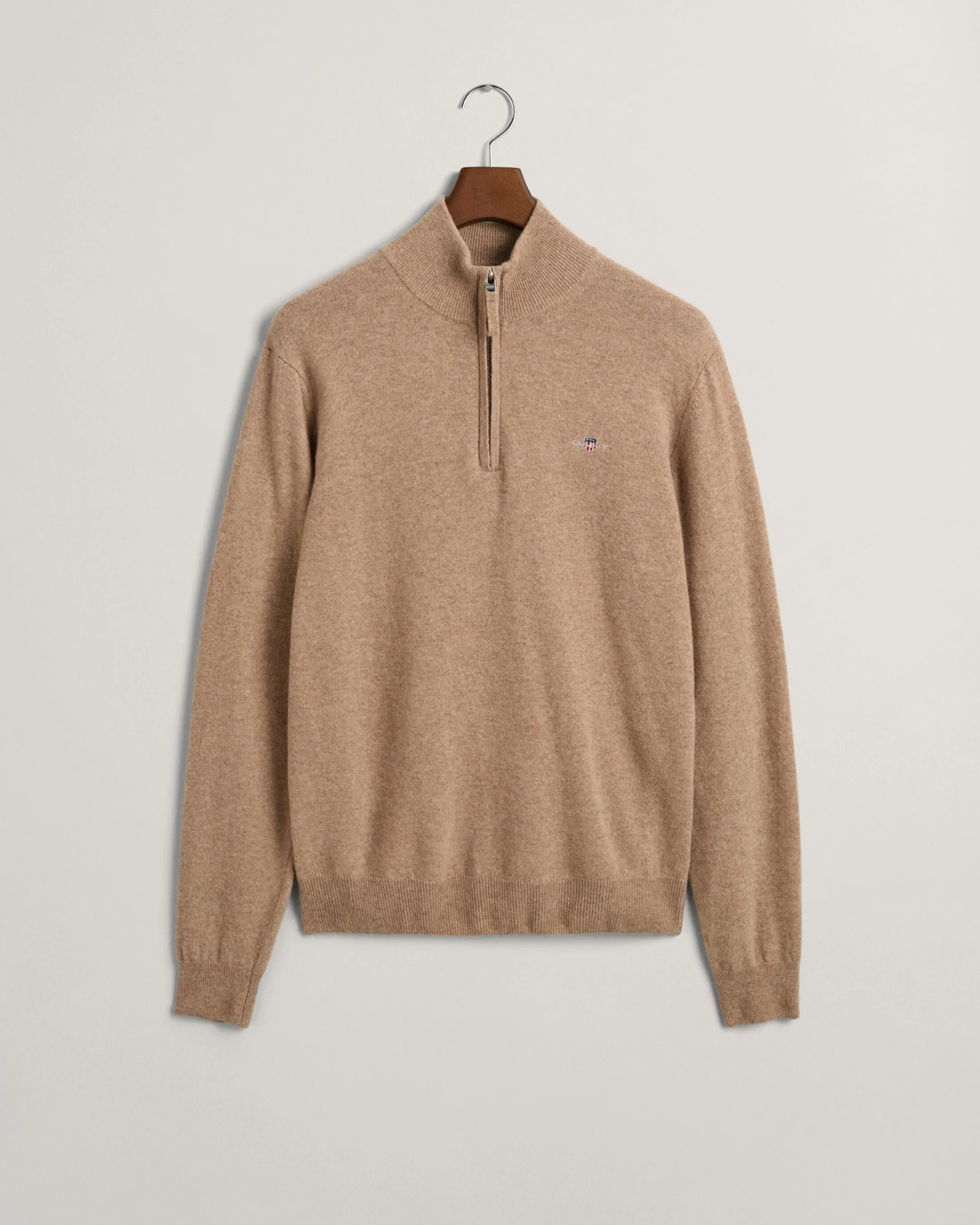 GANT- Superfine Lambswool Half Zip, Sand Melange