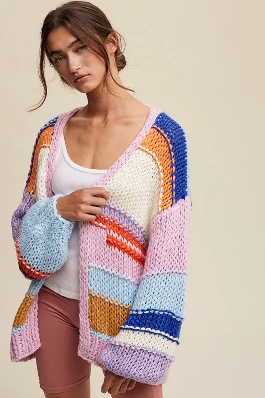 Gia Hand Knit Multi Striped Cardigan