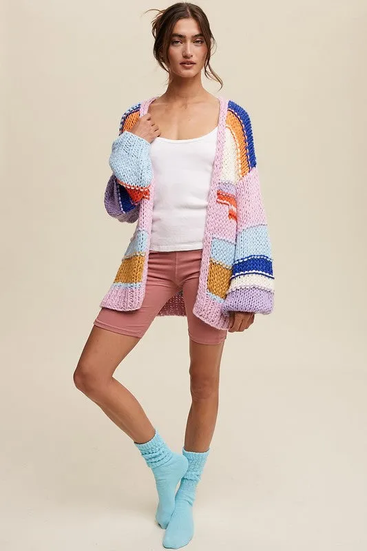 Gia Hand Knit Multi Striped Cardigan