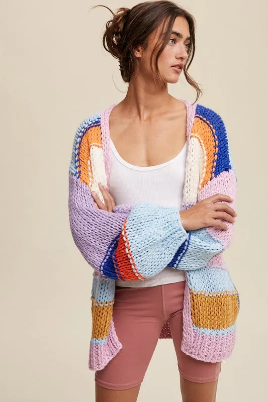 Gia Hand Knit Multi Striped Cardigan