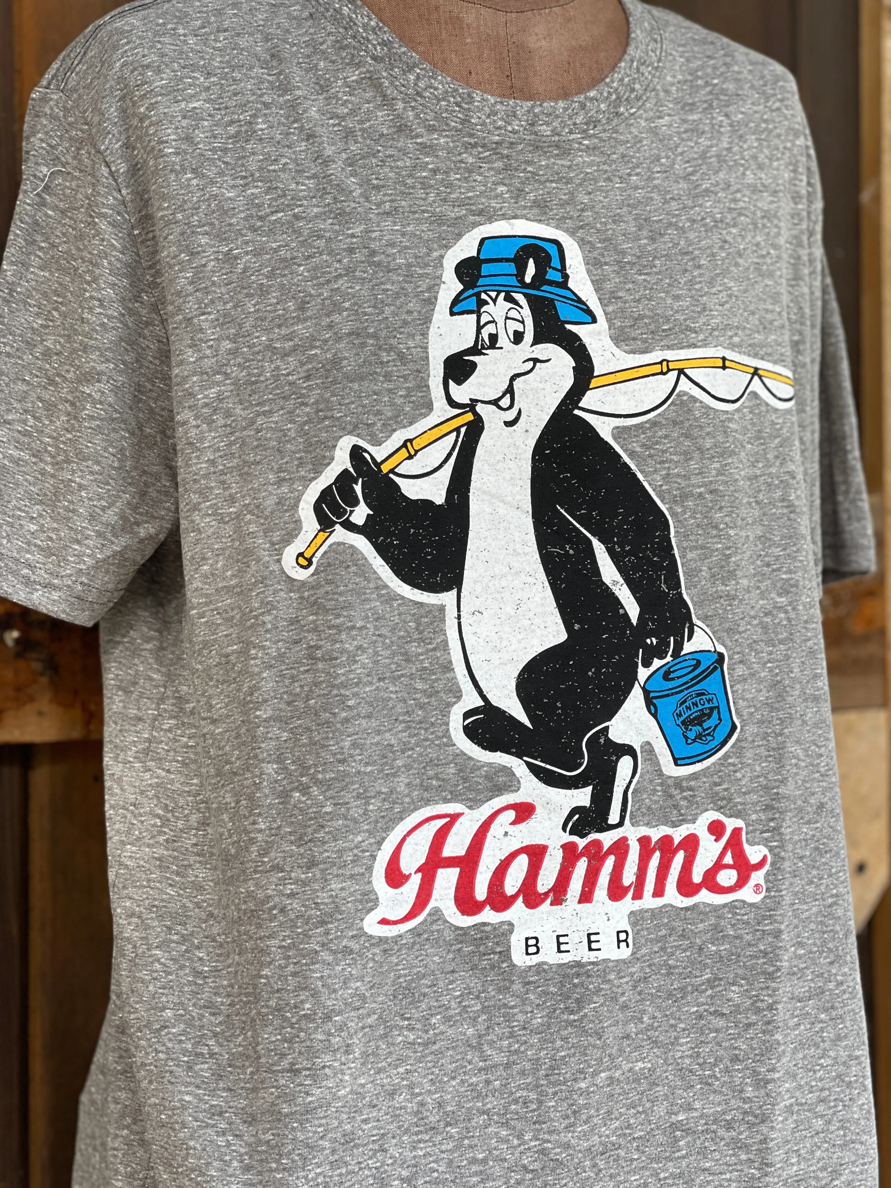 Hamm’s Fishing Bear Tee- Heather Grey