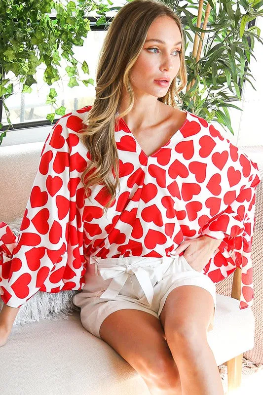 Heart Print Flowy Kimono Top