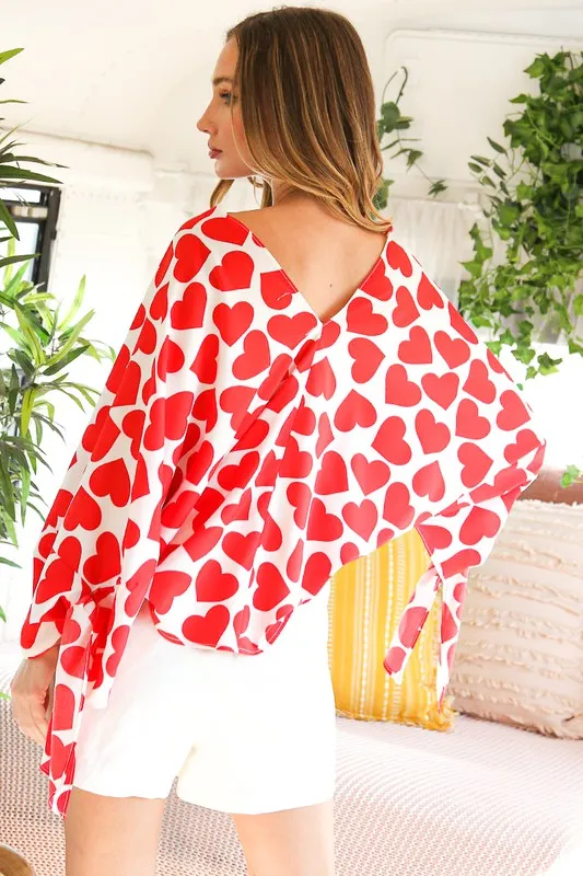 Heart Print Flowy Kimono Top