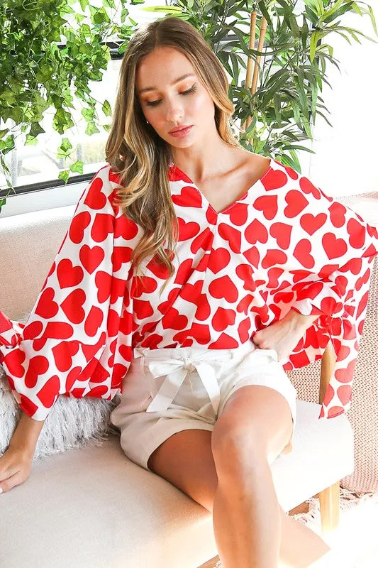 Heart Print Flowy Kimono Top