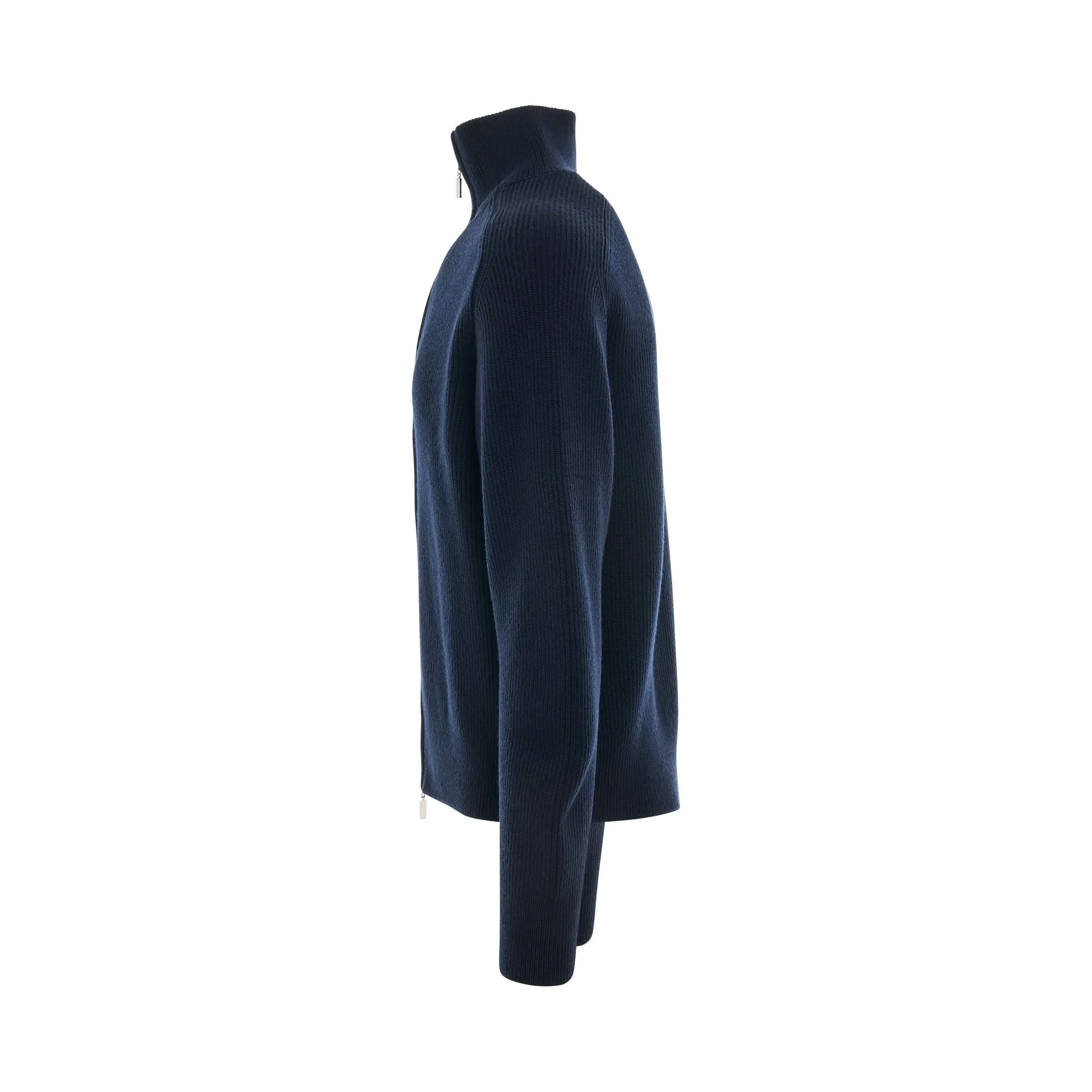 High Neck Zipped Cardigan in Dark Navy