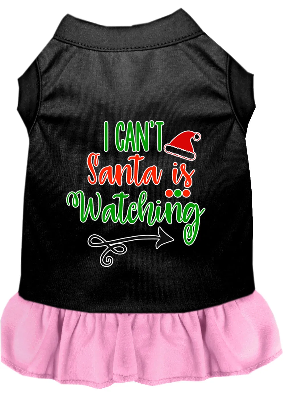 I Can't, Santa Is Watching Screen Print Dog Dress Black With Light Pink Xxl