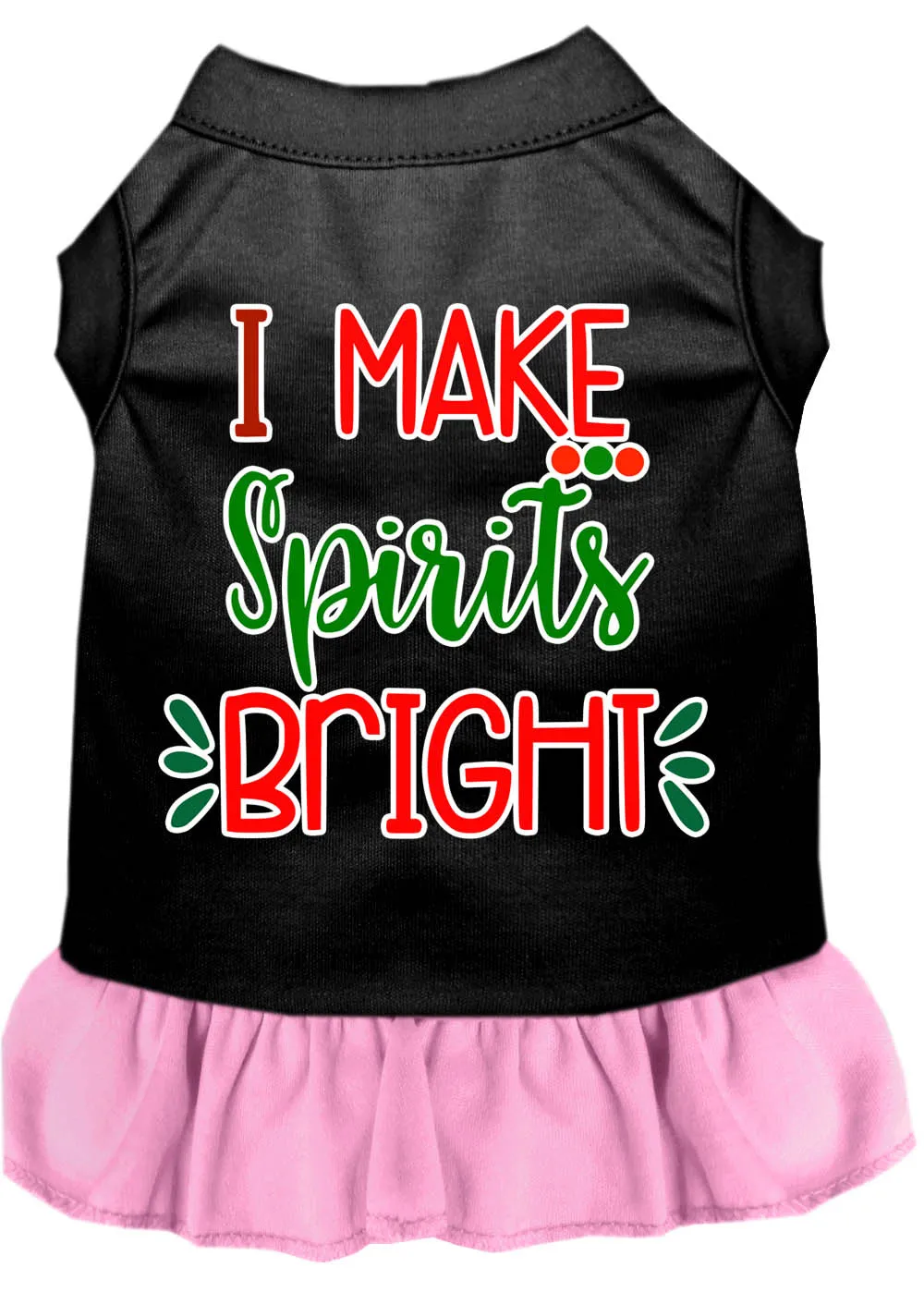 I Make Spirits Bright Screen Print Dog Dress Black With Light Pink Med