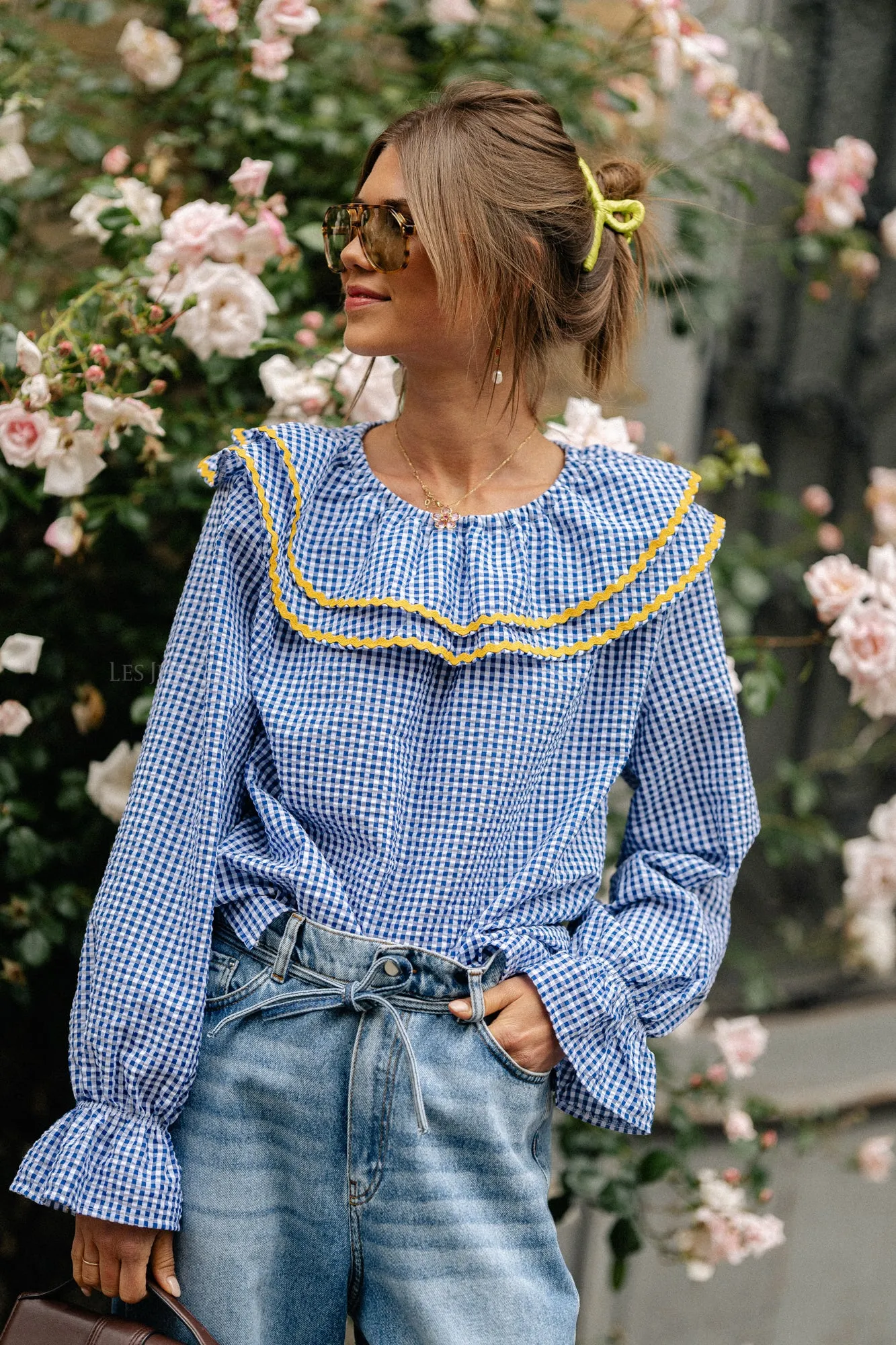 Jolene checkered blouse royal blue