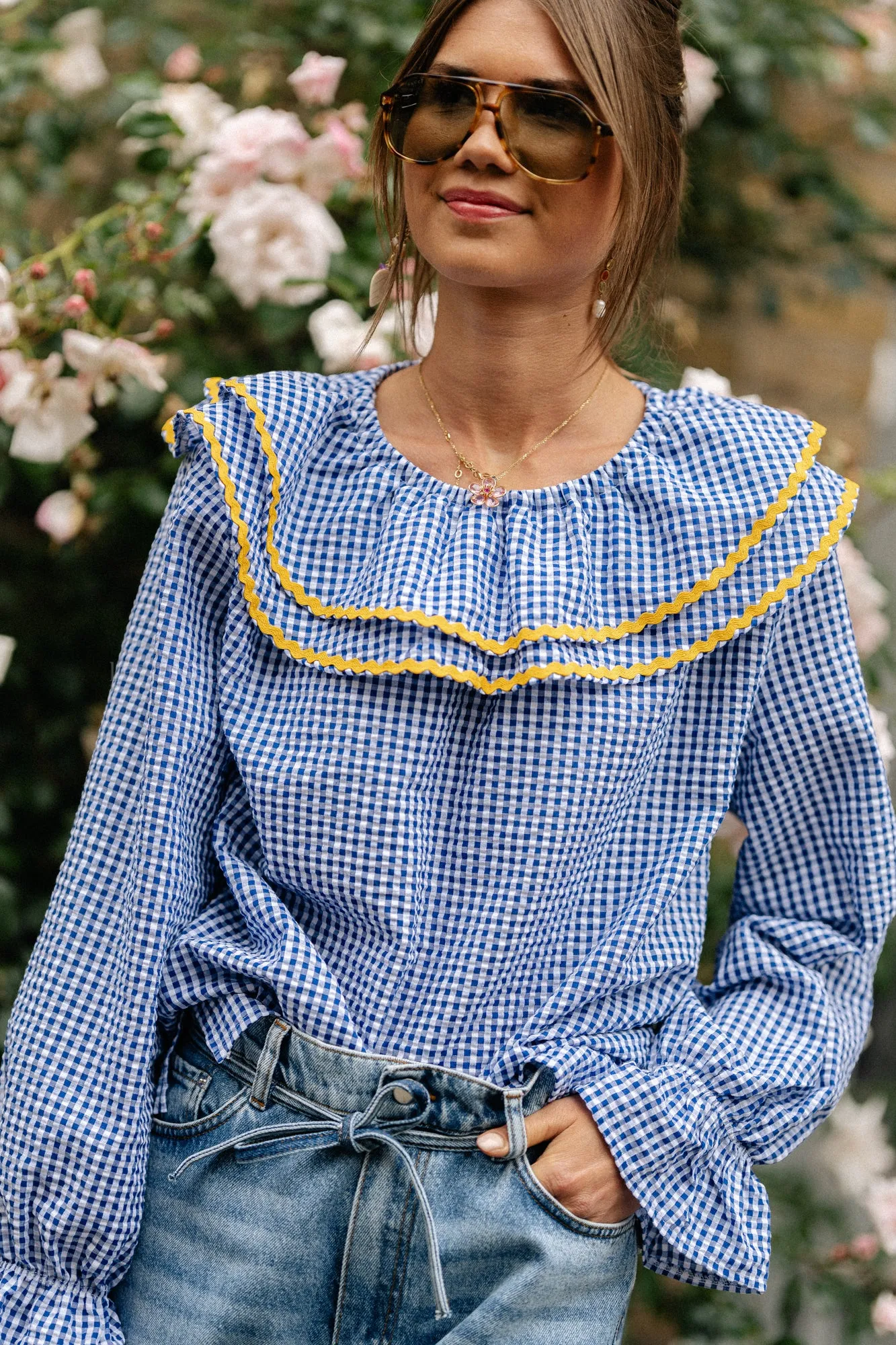 Jolene checkered blouse royal blue