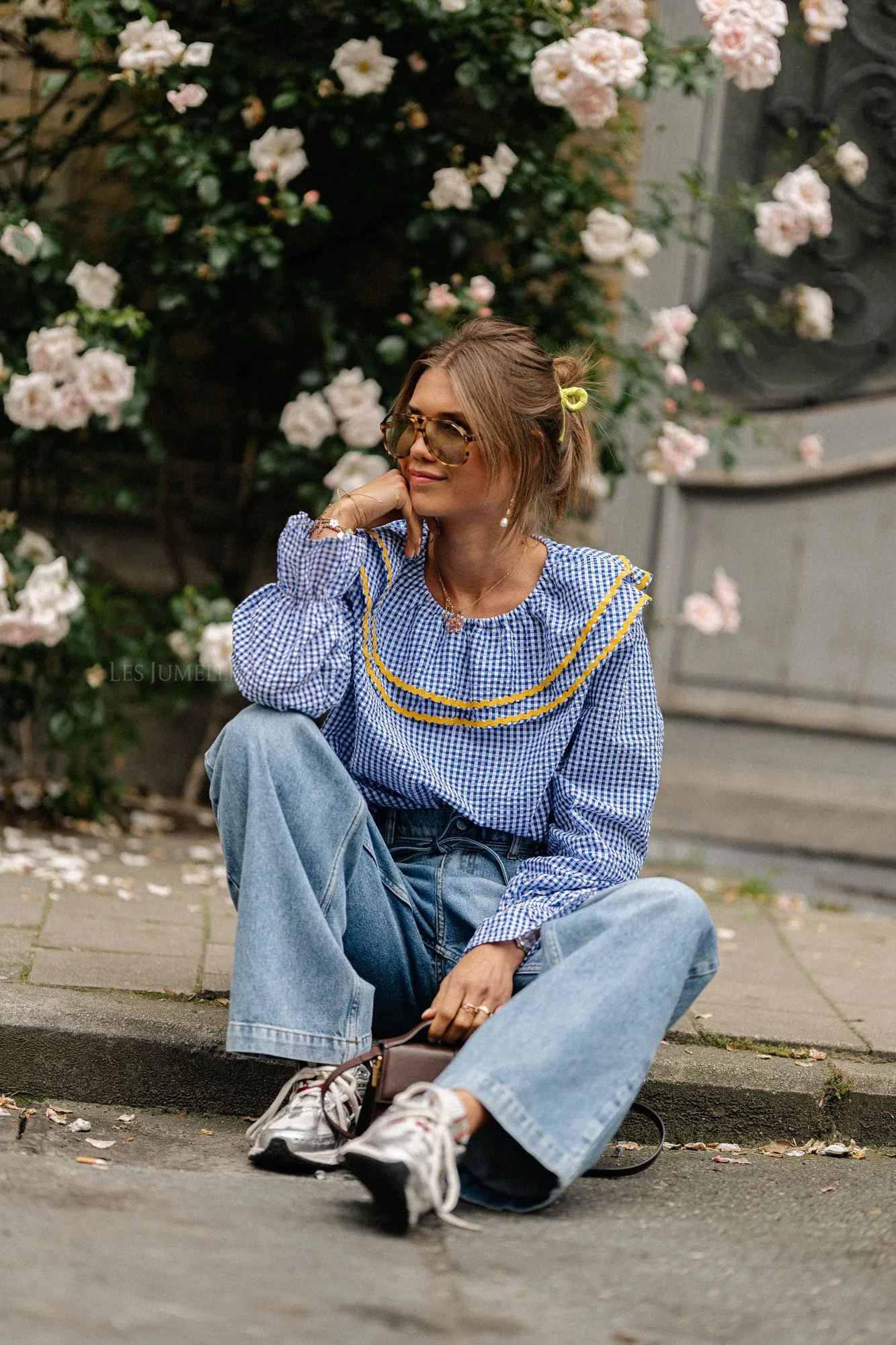 Jolene checkered blouse royal blue