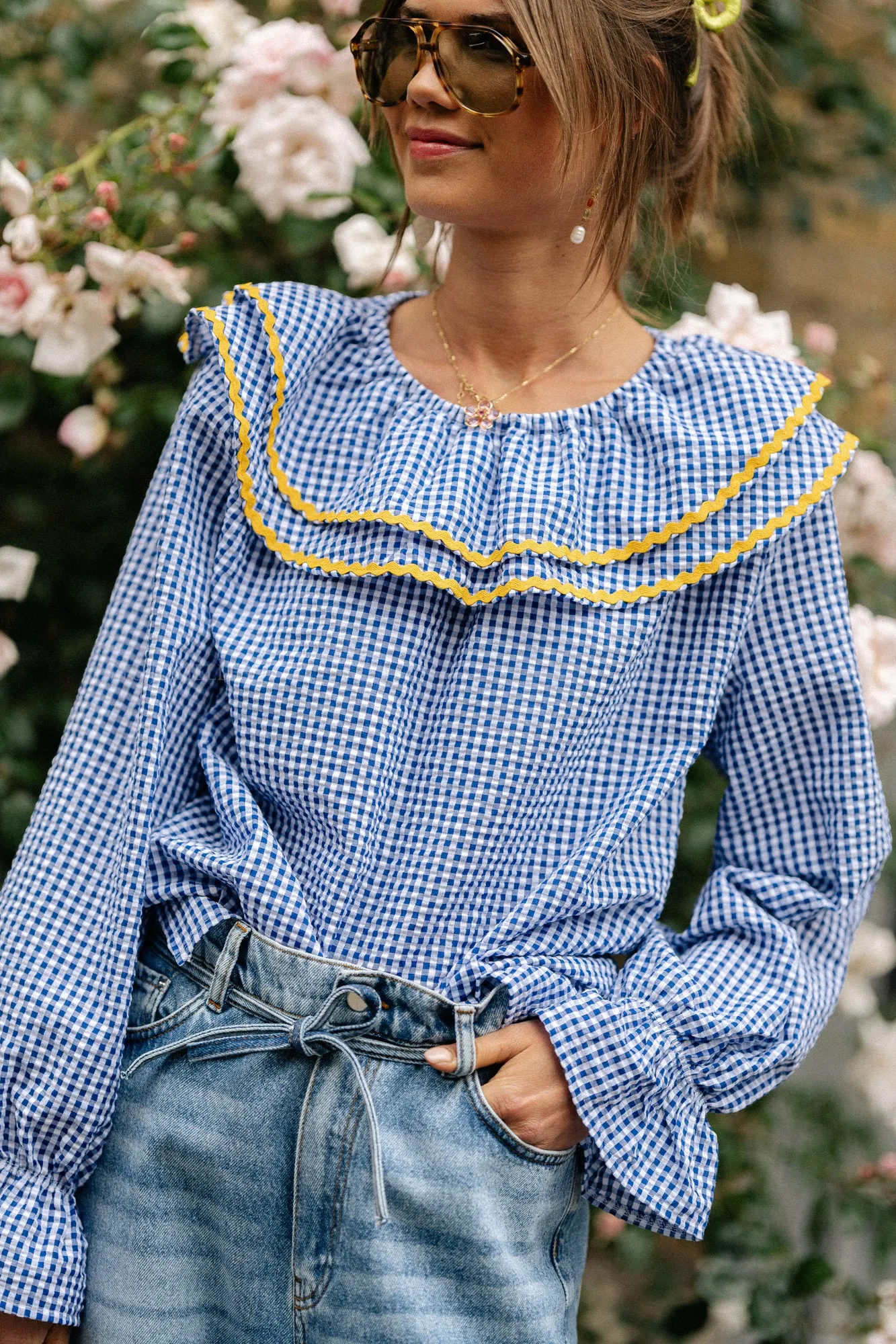 Jolene checkered blouse royal blue