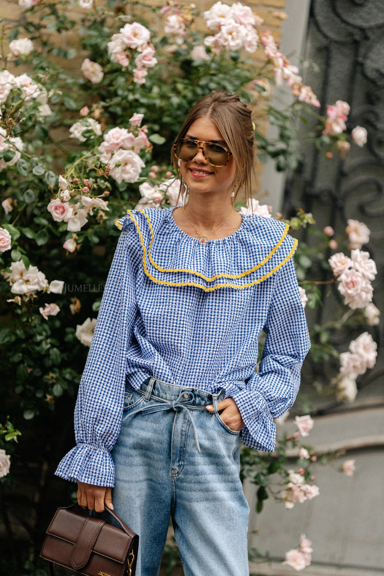 Jolene checkered blouse royal blue