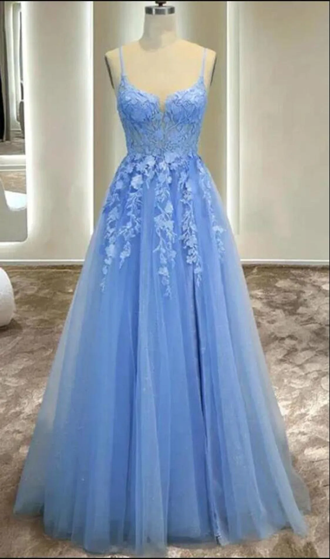 kamahe Light Blue Girls Formal Dress A line Long Party Prom Dresses