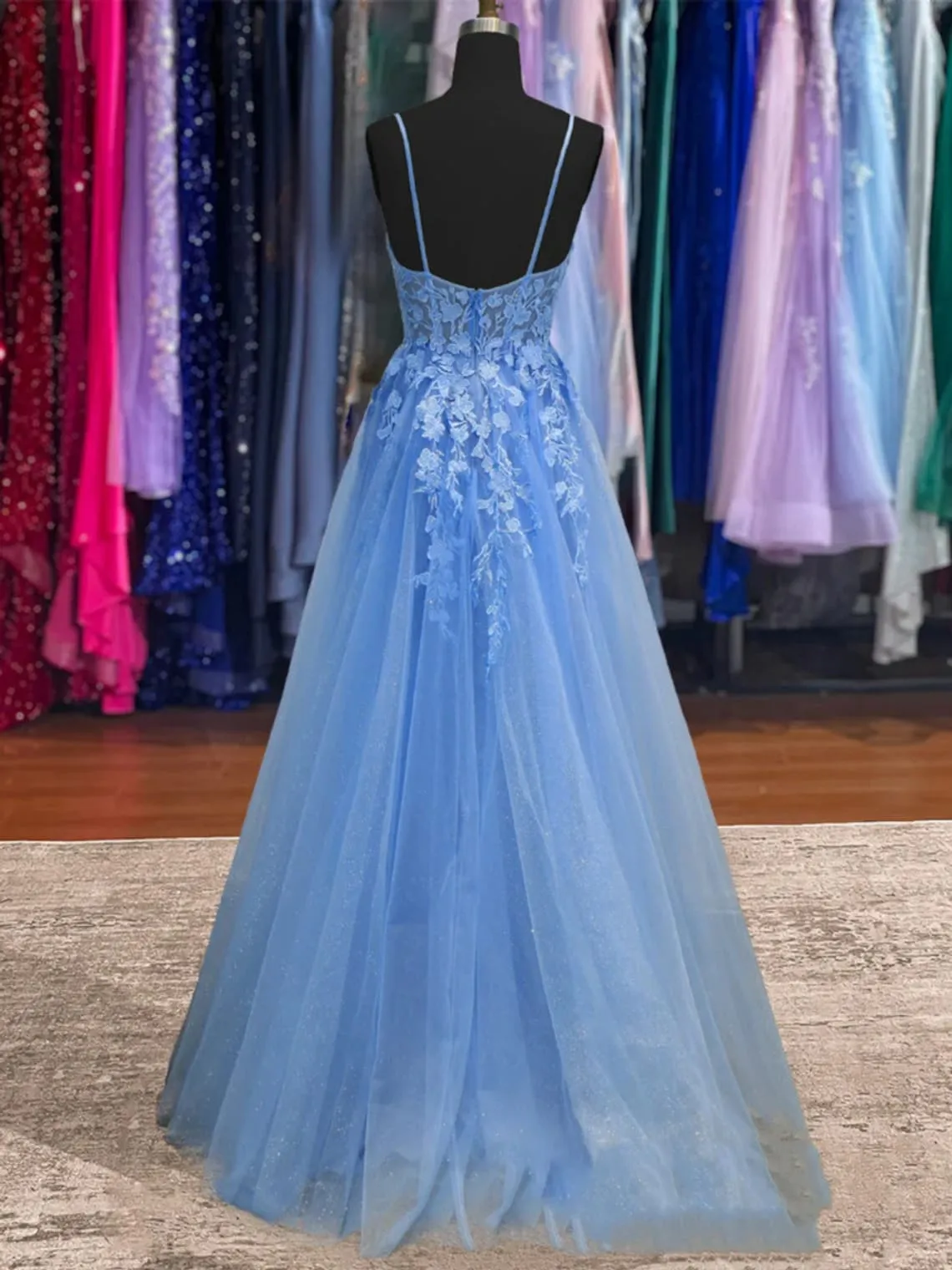 kamahe Light Blue Girls Formal Dress A line Long Party Prom Dresses