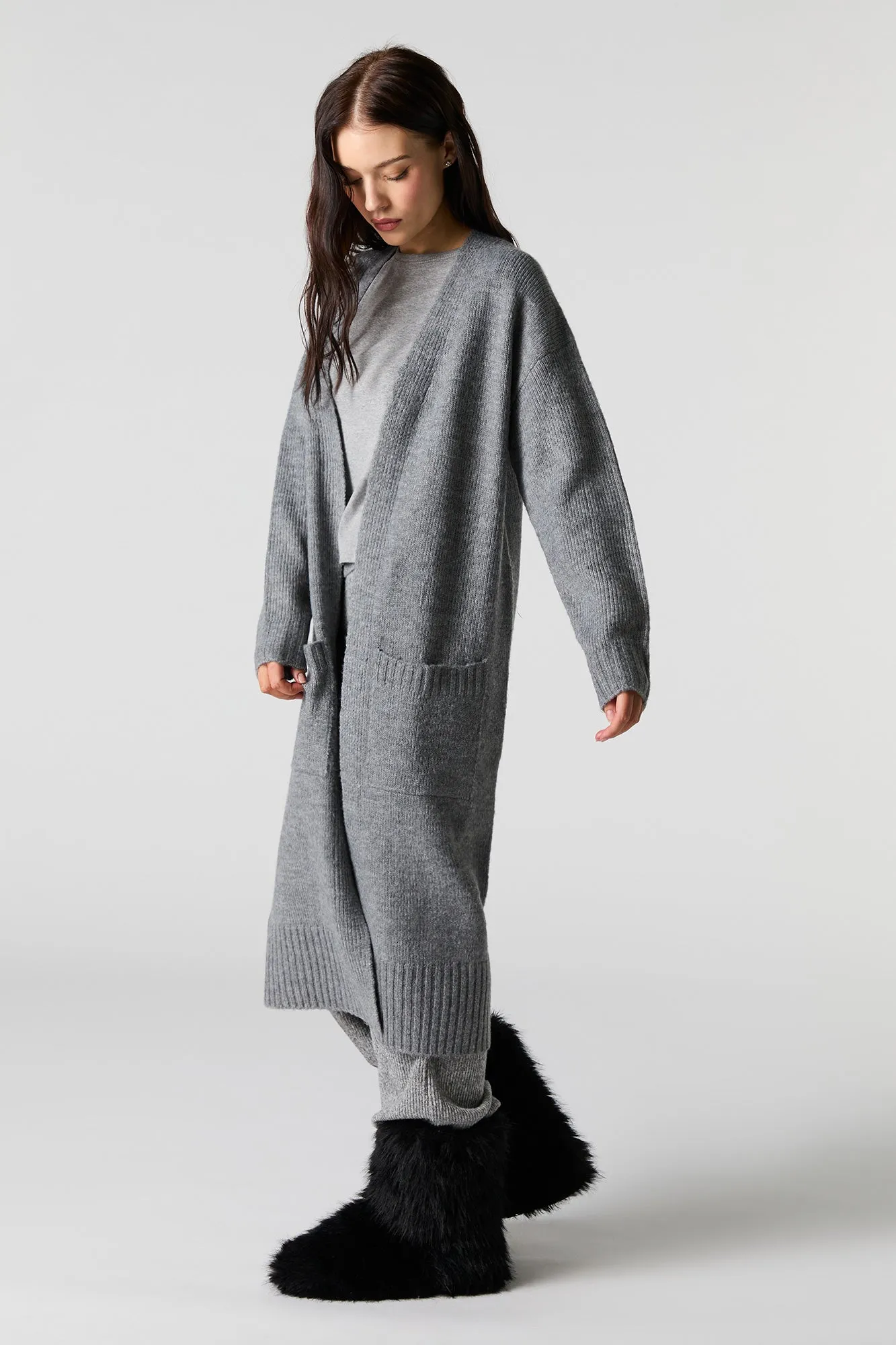 Knit Open Front Longline Cardigan