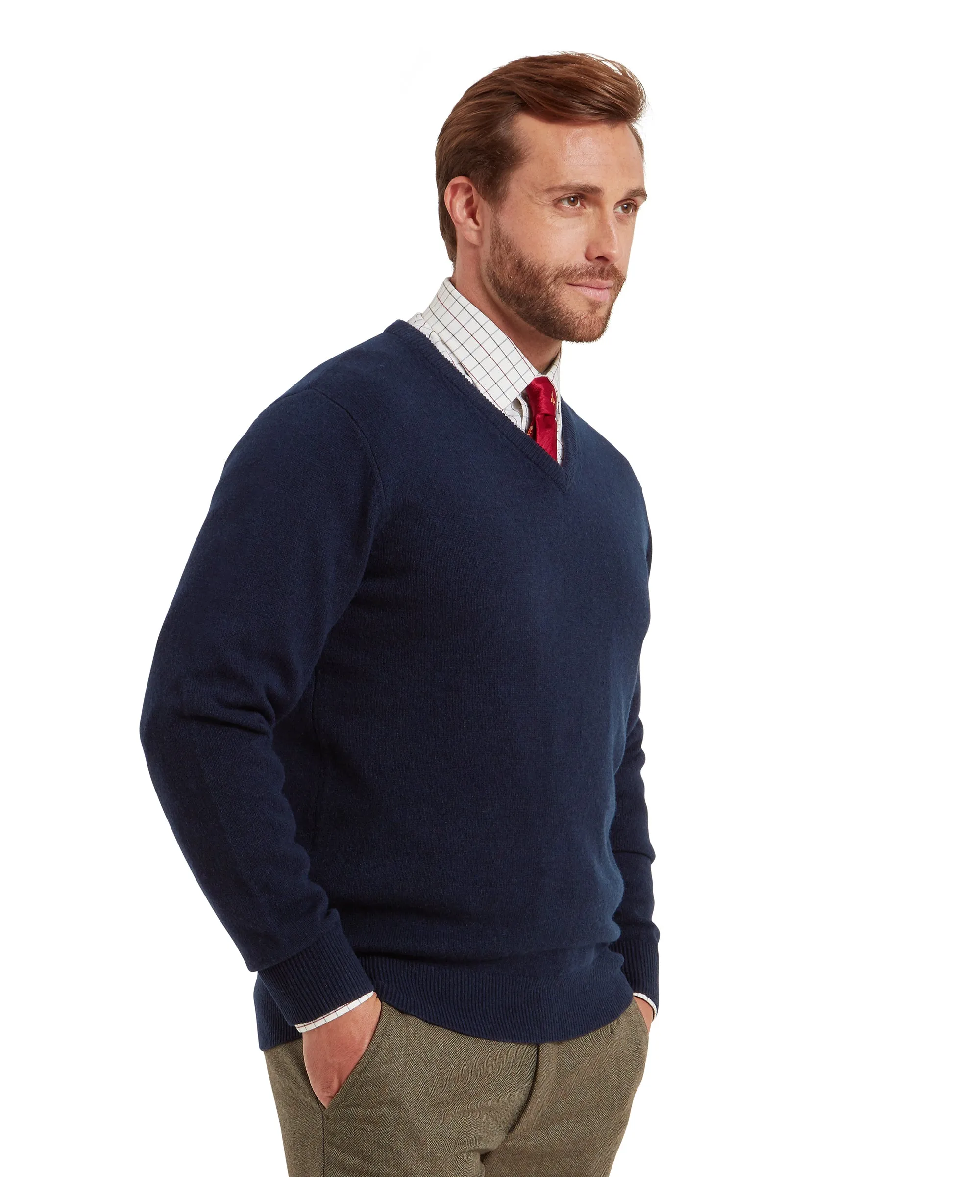 Lewis Lambswool V Neck Jumper - Navy