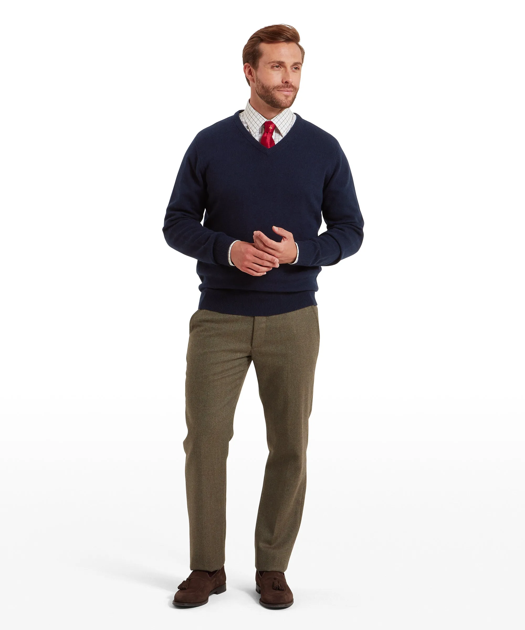 Lewis Lambswool V Neck Jumper - Navy