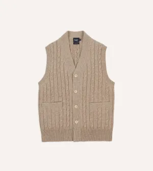 Light Brown Lambswool Cable Knit Sleeveless Cardigan