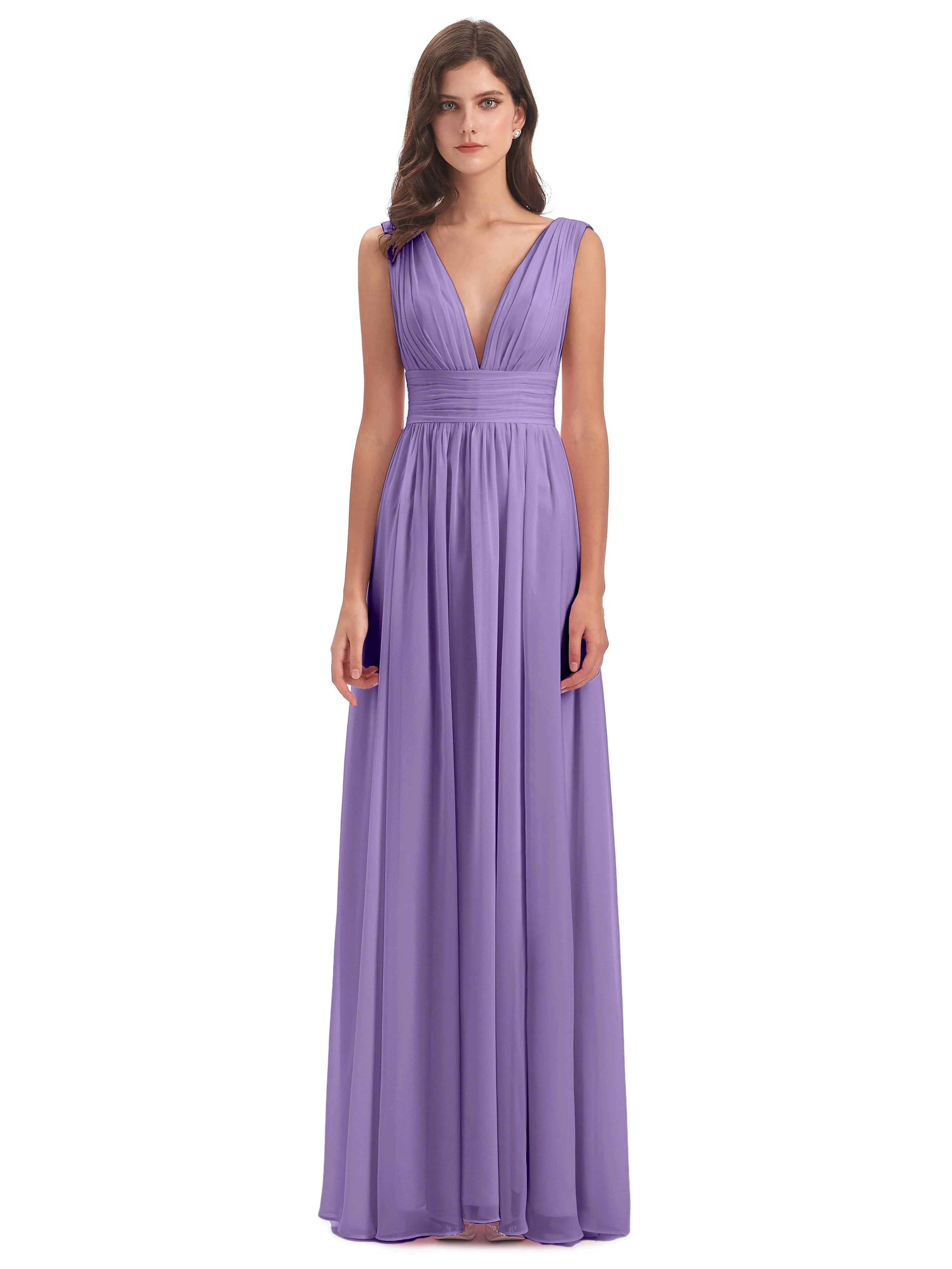 Luna Charming Chiffon V Neck Split Long Bridesmaid Dresses