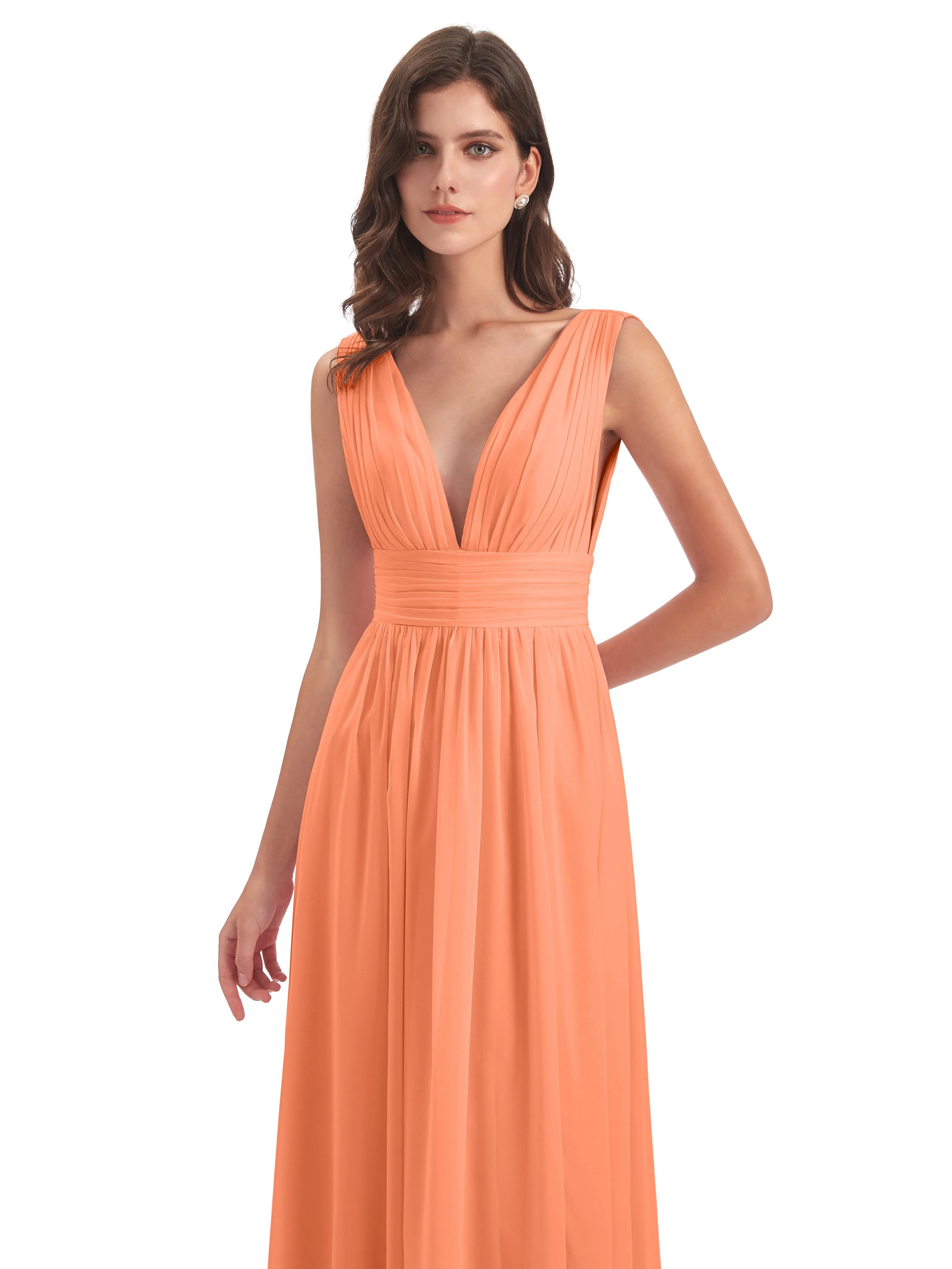 Luna Charming Chiffon V Neck Split Long Bridesmaid Dresses