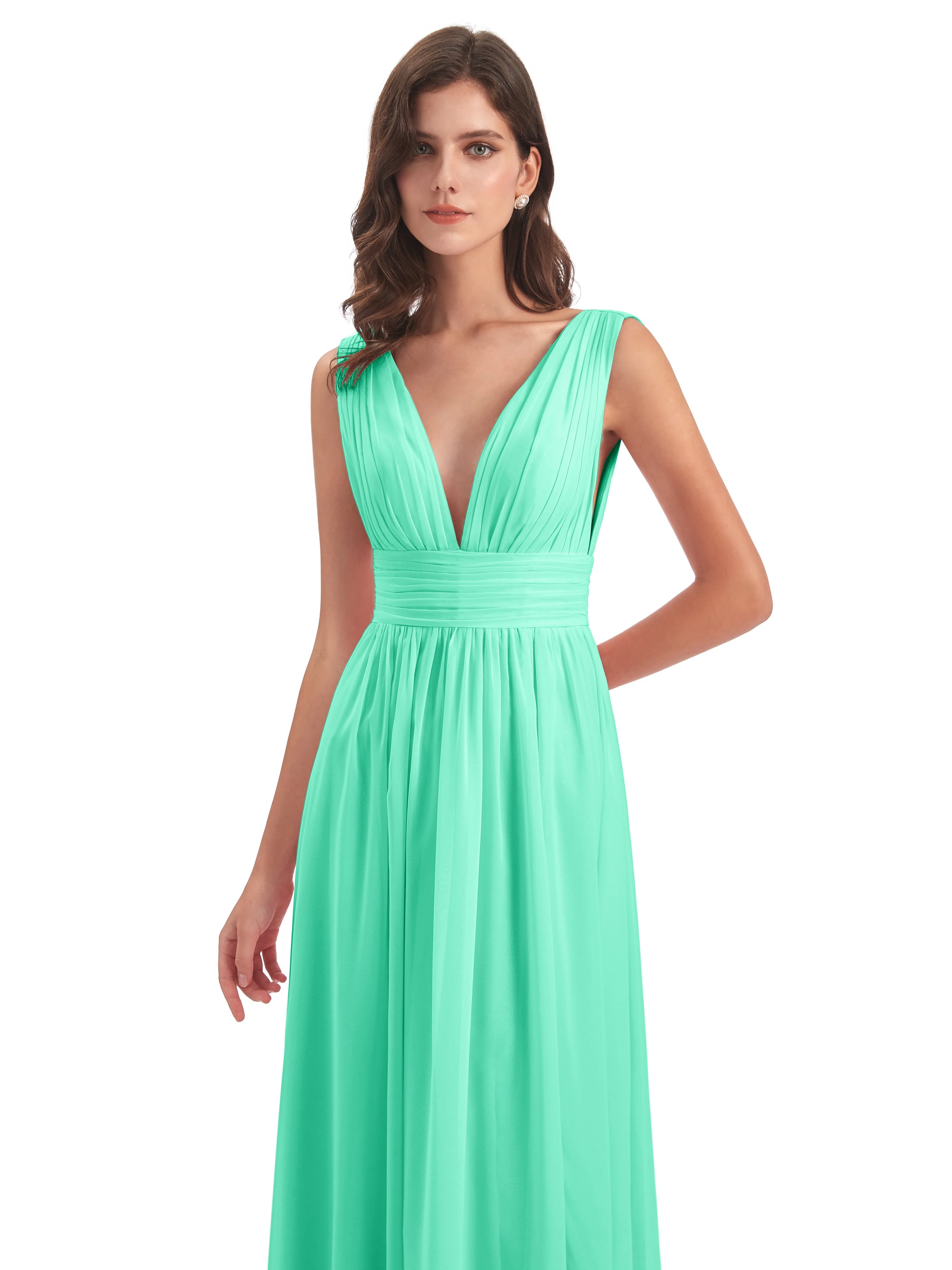 Luna Charming Chiffon V Neck Split Long Bridesmaid Dresses