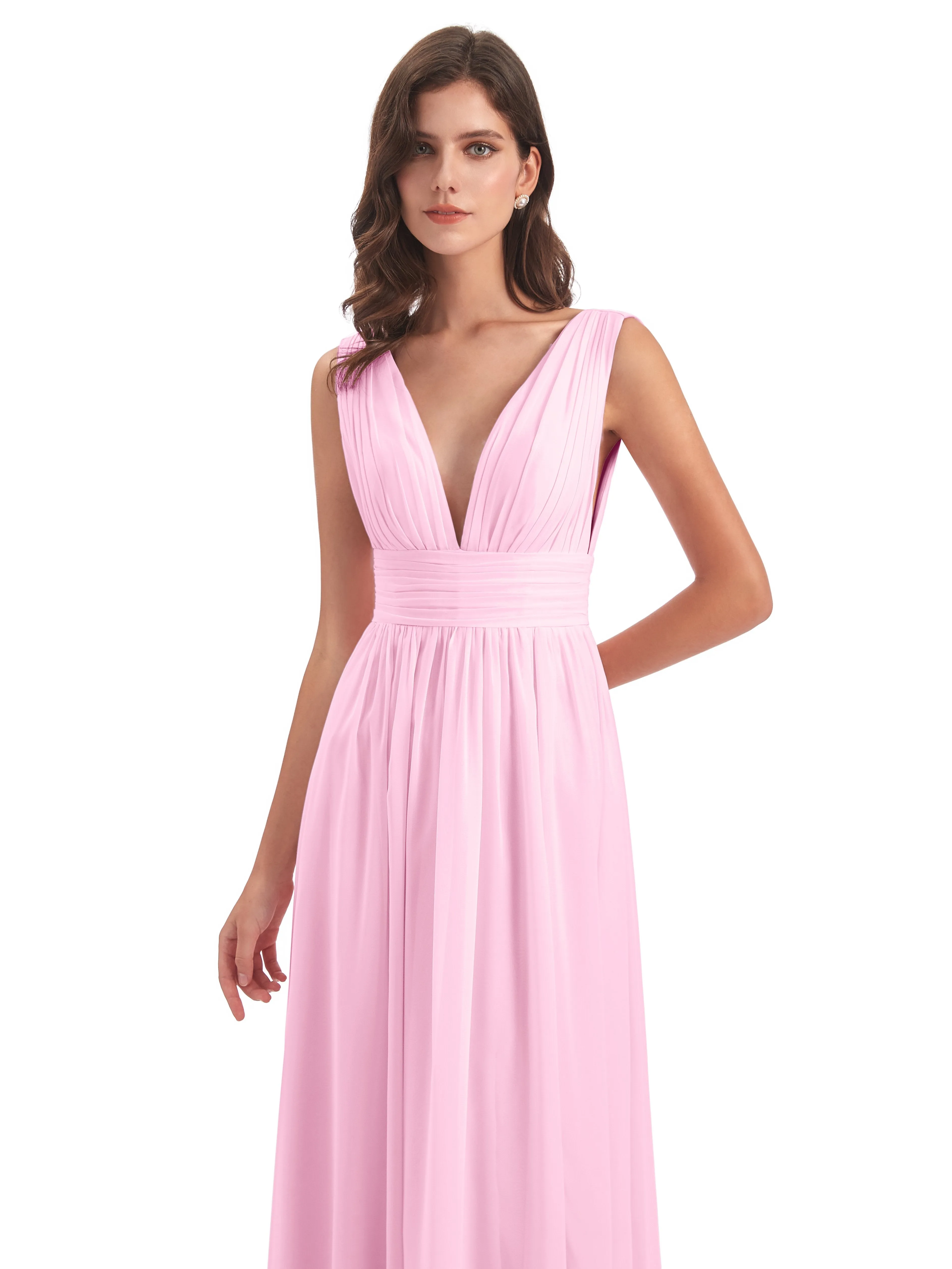 Luna Charming Chiffon V Neck Split Long Bridesmaid Dresses